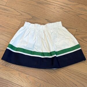 Janie & Jack white lined skirt w green & navy grosgrain ribbon stripes, size 5